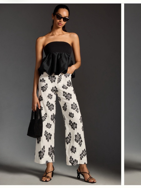 Maeve Pants - The Colette Cropped Wide-Leg Embroidered Pants by Maeve